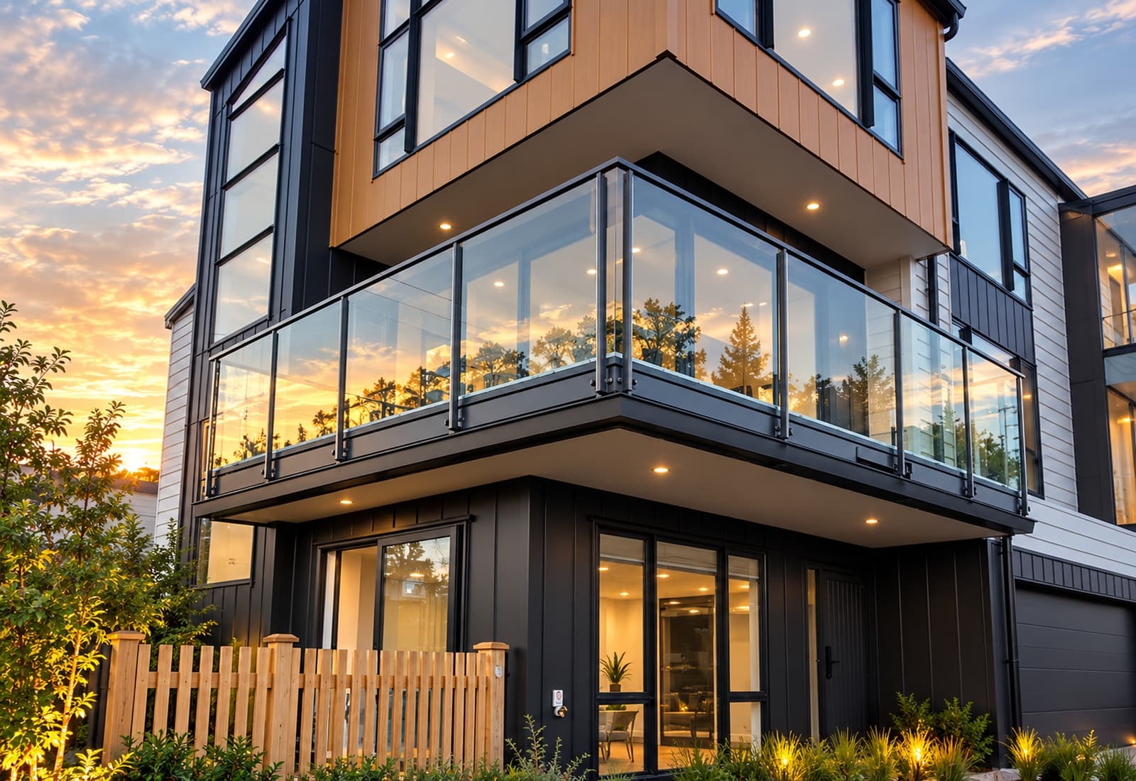 Black base-mounted balcony glass