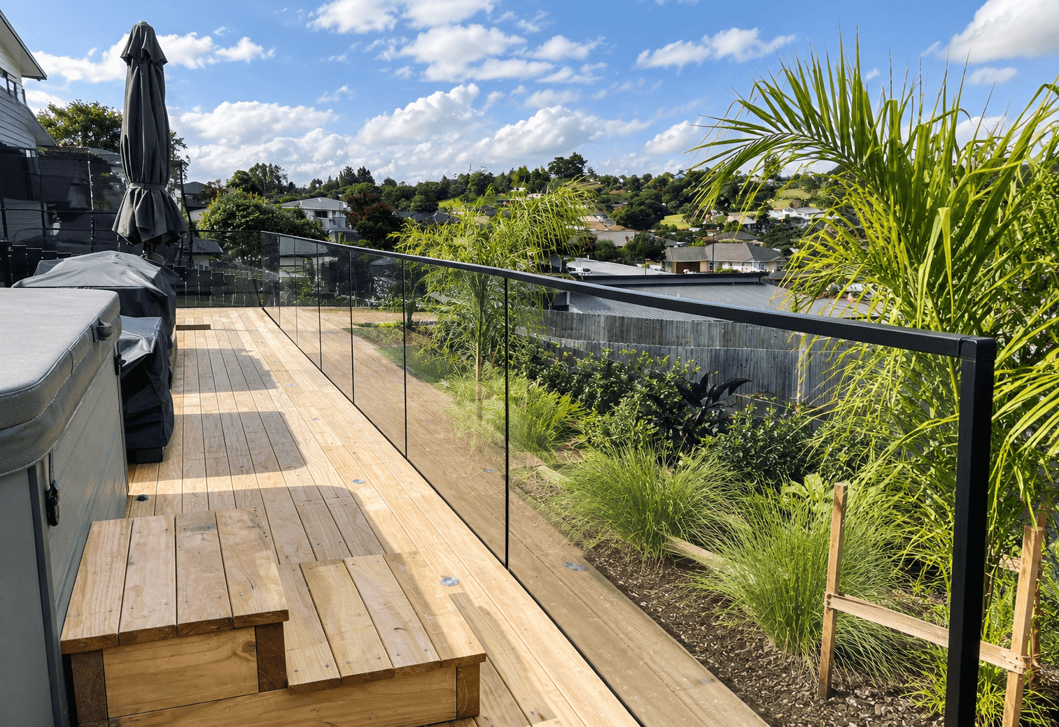 Black framed deck glass