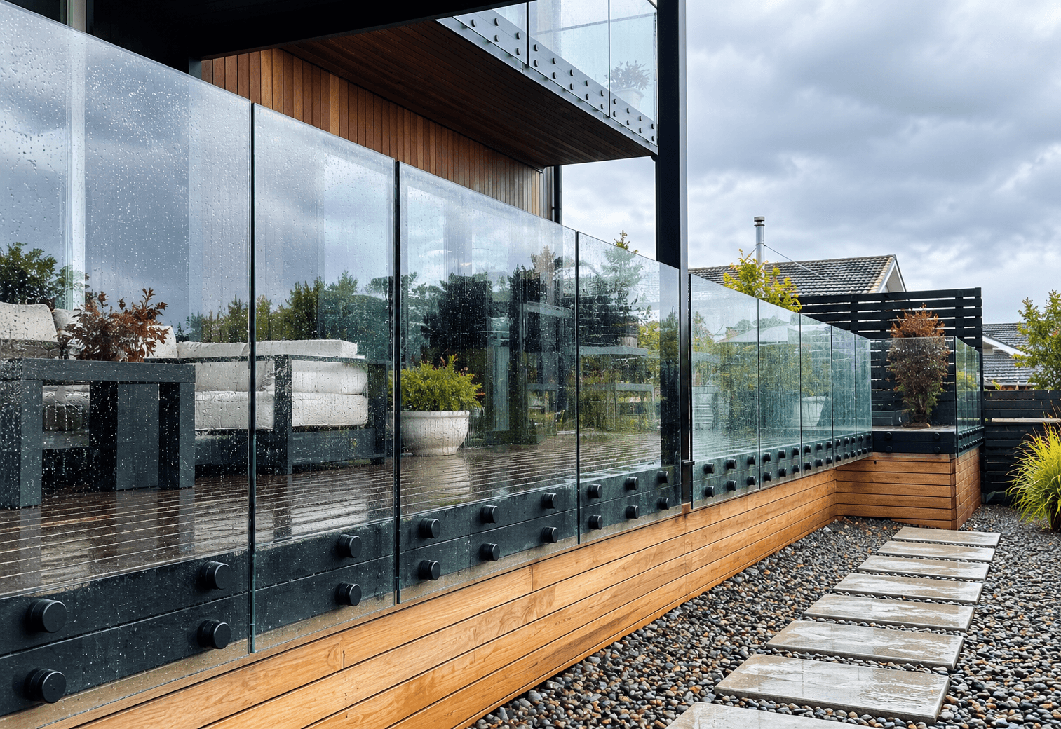 Black standoffs along deck