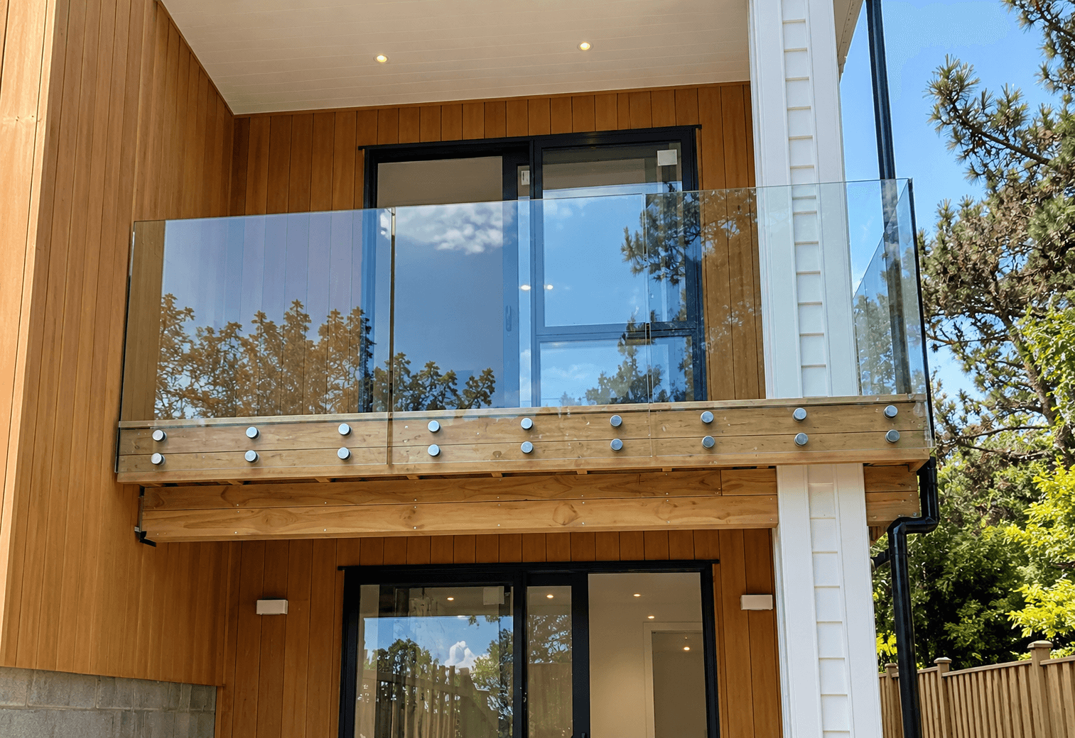 Silver standoffs on balcony